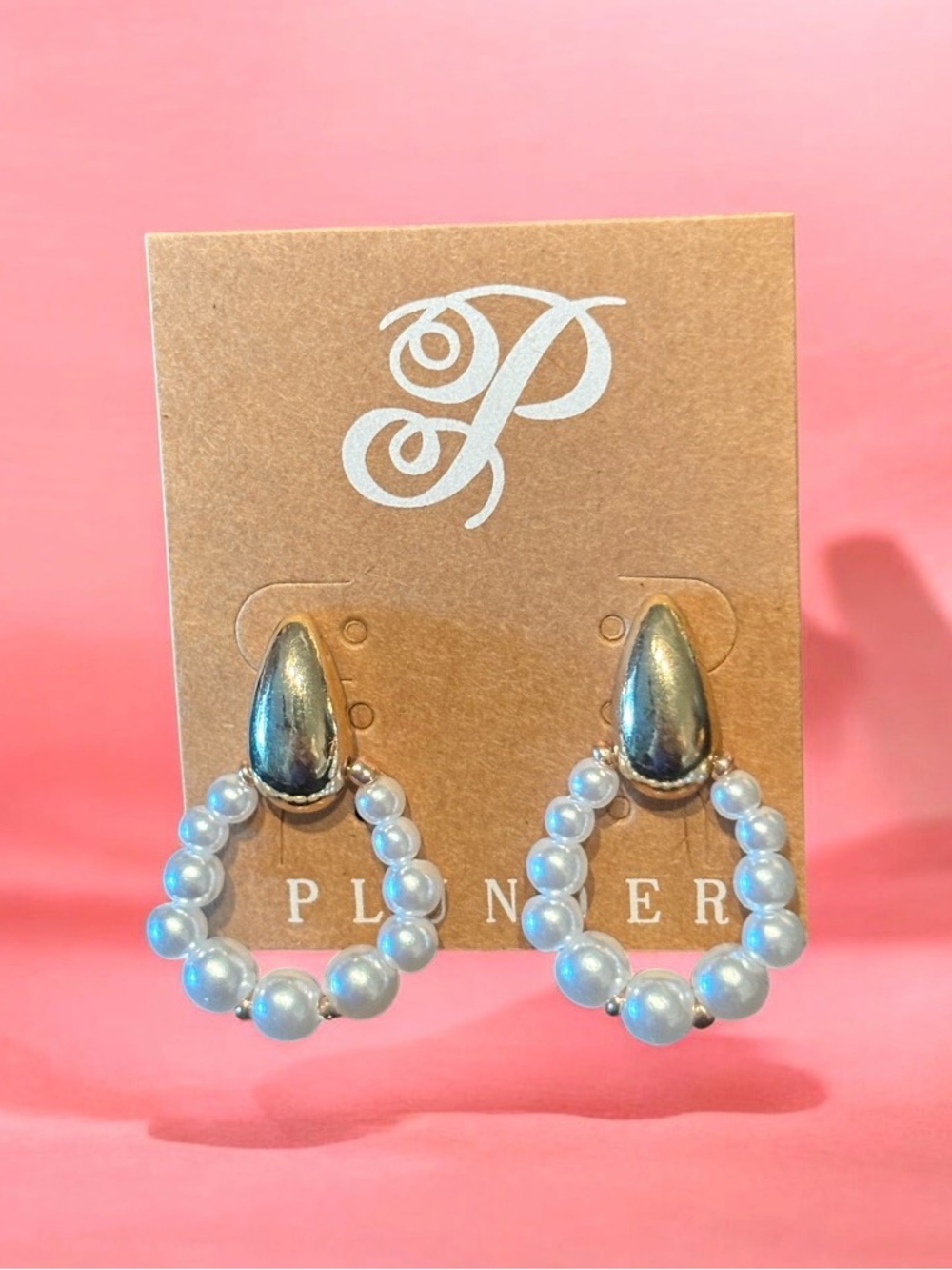 Plunder Gold-Tone Teardrop Hoop Earrings with White Faux Pearls